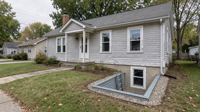 Basement window well and drainage on a home near Akron, OH