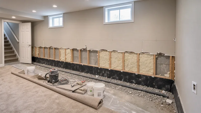 Finished basement with interior drain and wall membrane in Hudson, OH