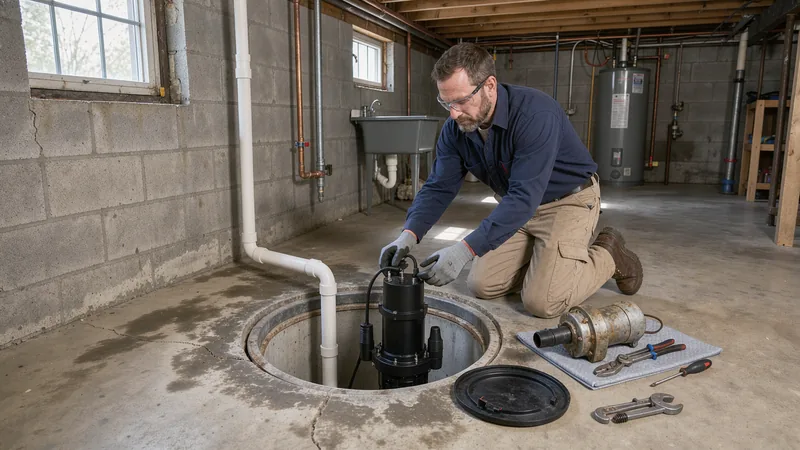 Sump pump replacement in a 1960s home in New Franklin, OH